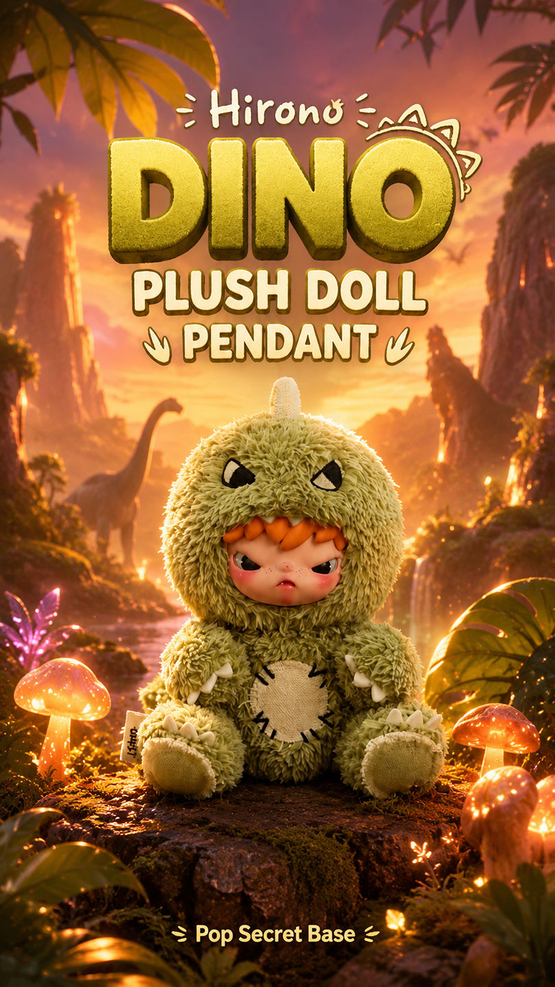 Hirono Dino Plush Doll Pendant 🦖💚 Fluffy, grumpy, and super