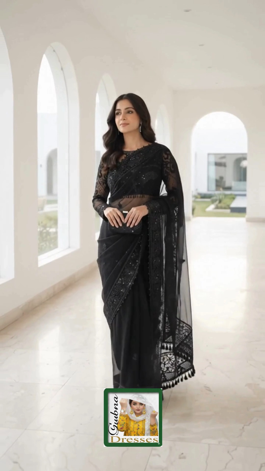 ### 🖤 Title: **Black Embroidered Saree | Elegant & Sophisticated | S, M & L | PKR 68,500