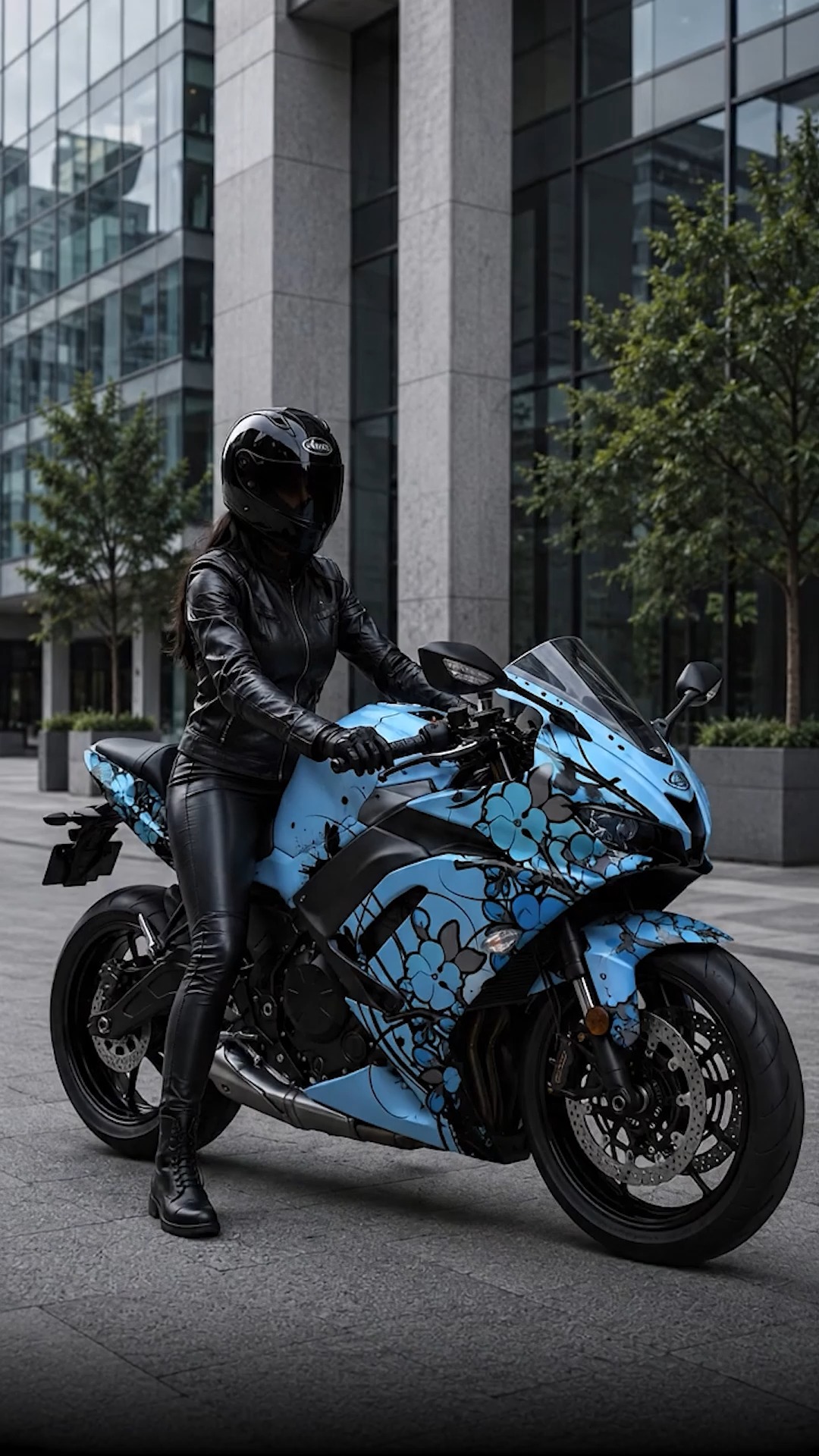 Our Cherry Blossom Blue wrap transforms this Kawasaki Ninja ZX-10R