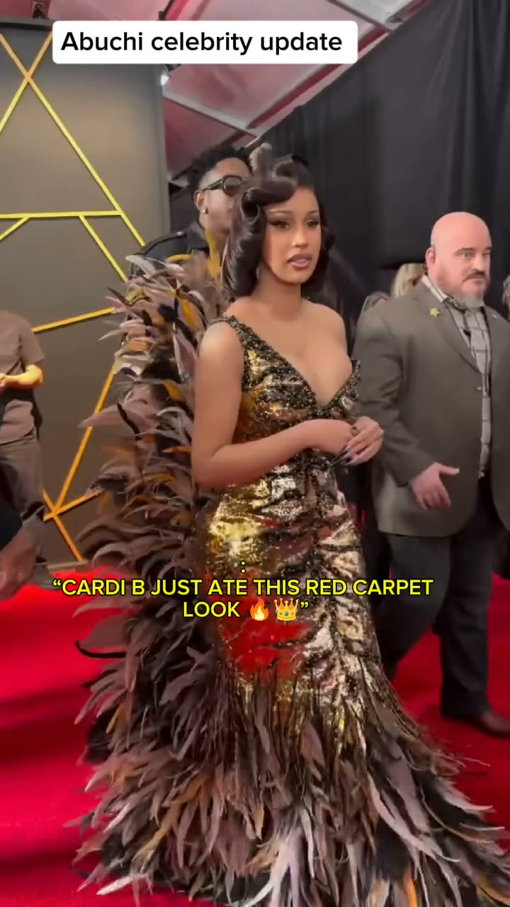 cardi b brown dress really knows how to make a red carpet moment unforgettable! 🔥✨, That gold-and-black look is giving pure glamour, from the hair to the dress. The whole styling feels bold, elegant and Blue Illusion Tiered Maxi MD10Jul26 Option:2PK | Size : 9 mm Diameter x 6