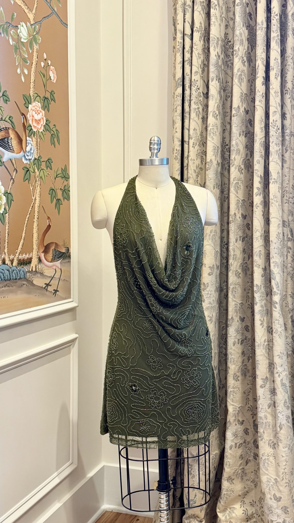 Rachel Roy Deep Olive Beaded Mini Dress with Draped Neckline at Macy's