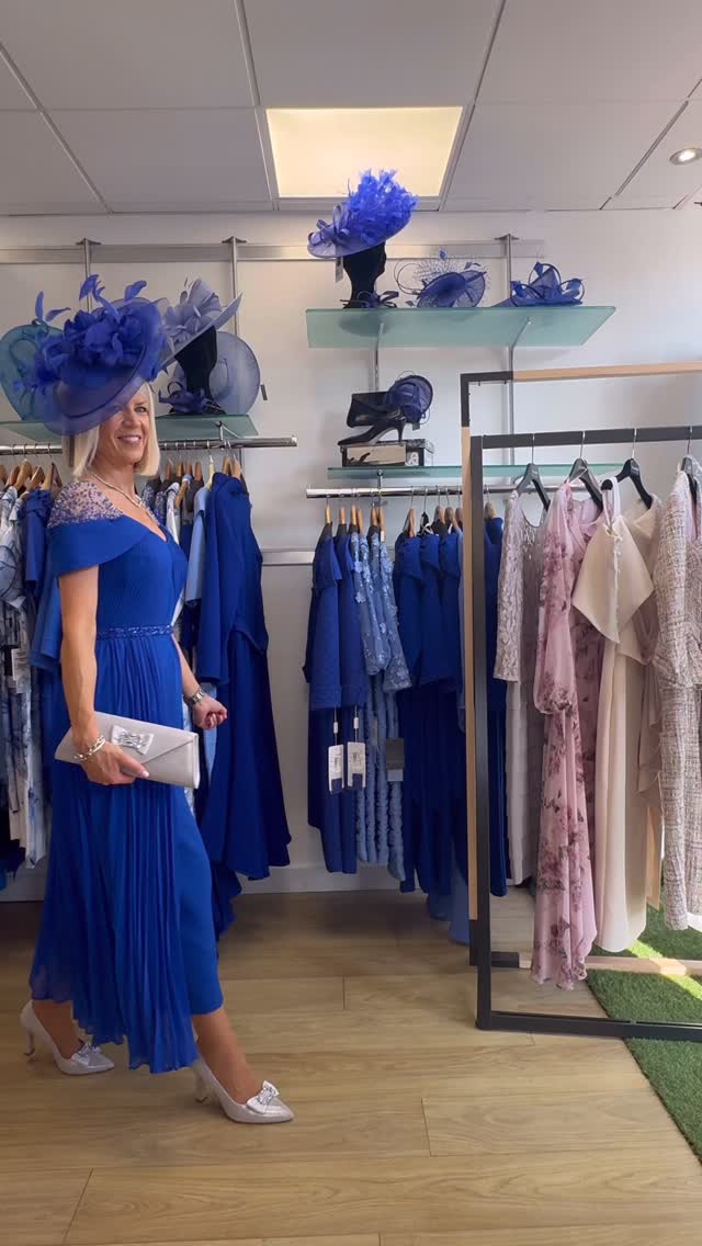 cobalt blue dress and silver shoes Wow guests in our stunning dress. 💙, A fabulous style for mothers of the bride or mother of the groom who loves fashion., Paired with a fabulous hat piece, our crystal jewelry matching BRIANNAS Asiago Caesar Salad 100 AND UNDER Size:EU-43 & US-10