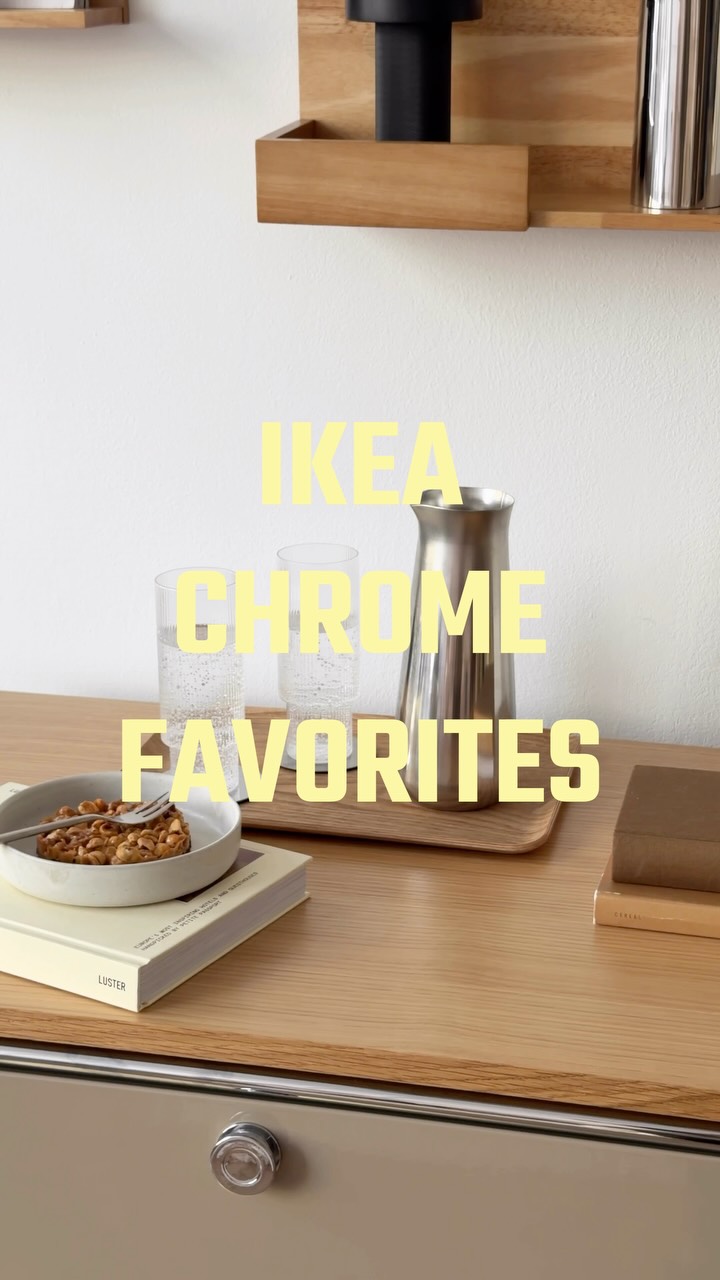 IKEA Chrome Favorites, 1. SNÖDUVA - Kerzenständer - 19,99€, 2. AVHÅLL - LED Leuchte - 29,99€, 3. AFTONHAJ - Karaffe - 7,99€, 4. AFTONHAJ - Schüssel - 9,99€, 5. BETTHAJ - Dose mit Deckel