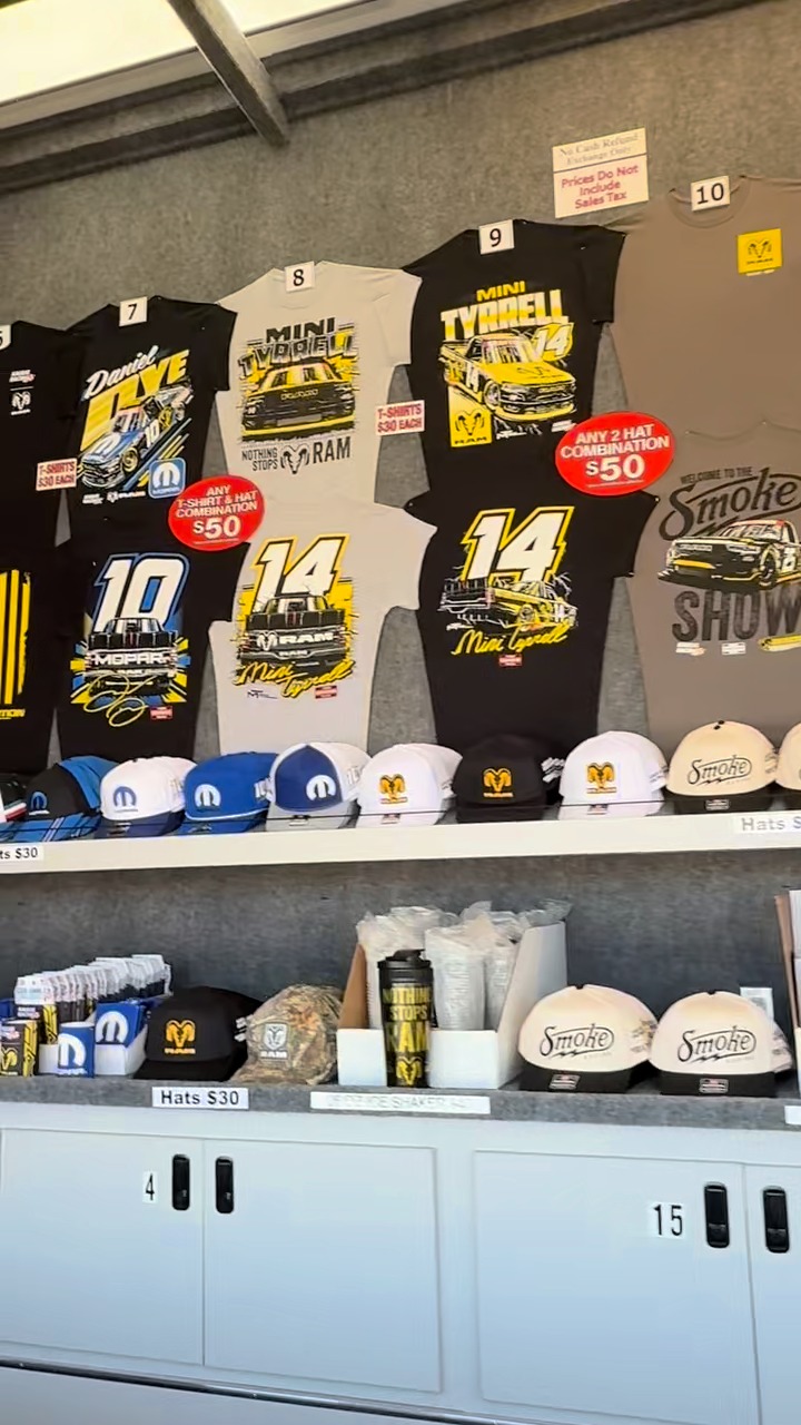 A full Kaulig Racing and Ram Trucks merch trailer!! It's super close to ...