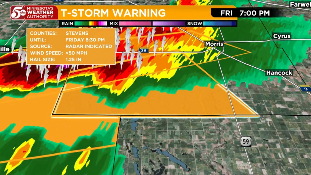 A Severe Thunderstorm Warning has been issued for Stevens counties