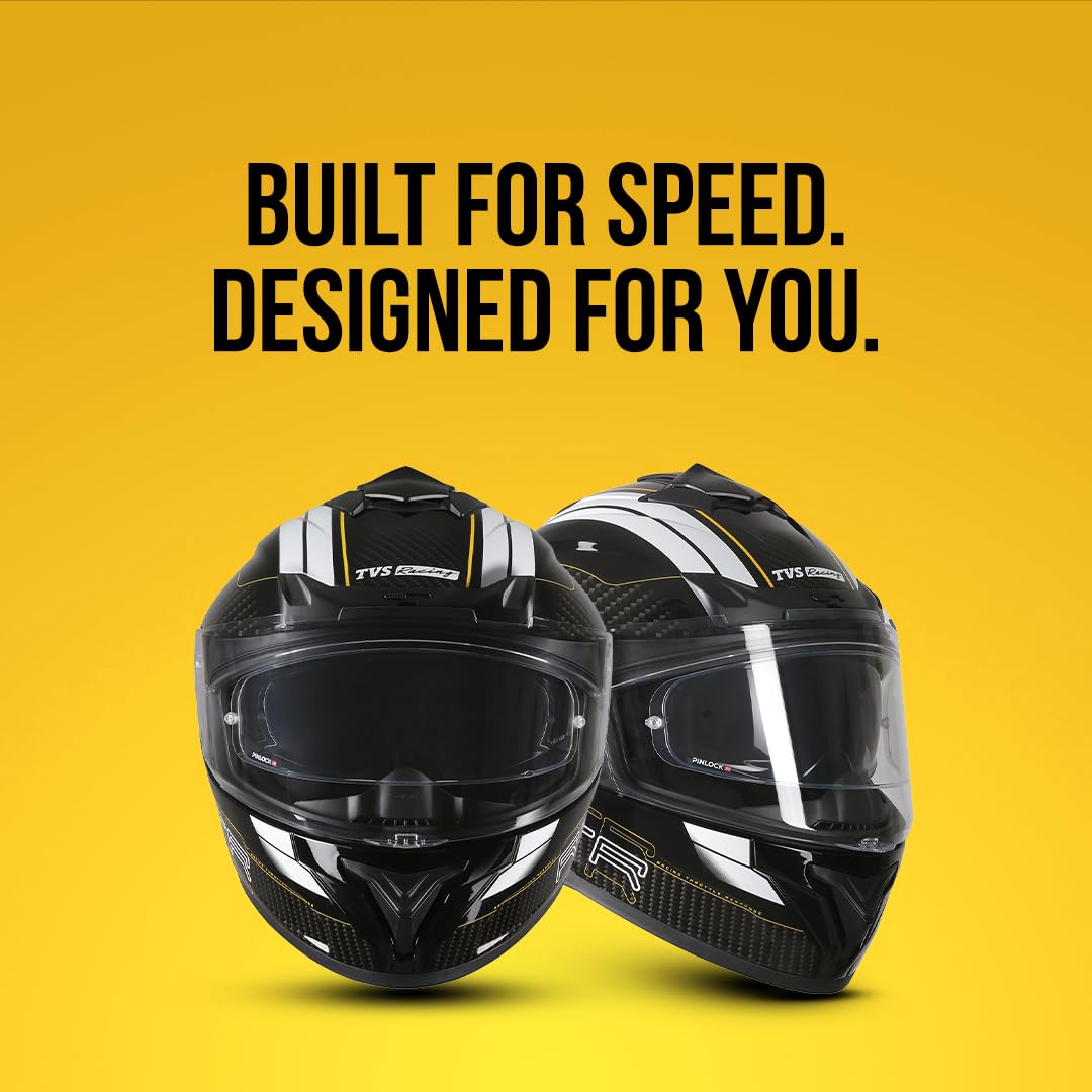 https://link.amazon/B0115YfqV, TVS Racing Hurricane Series Full Face Dual Visor Helmet for Men | Premium Bike Helmets with ABS Shell | Quick Release System
