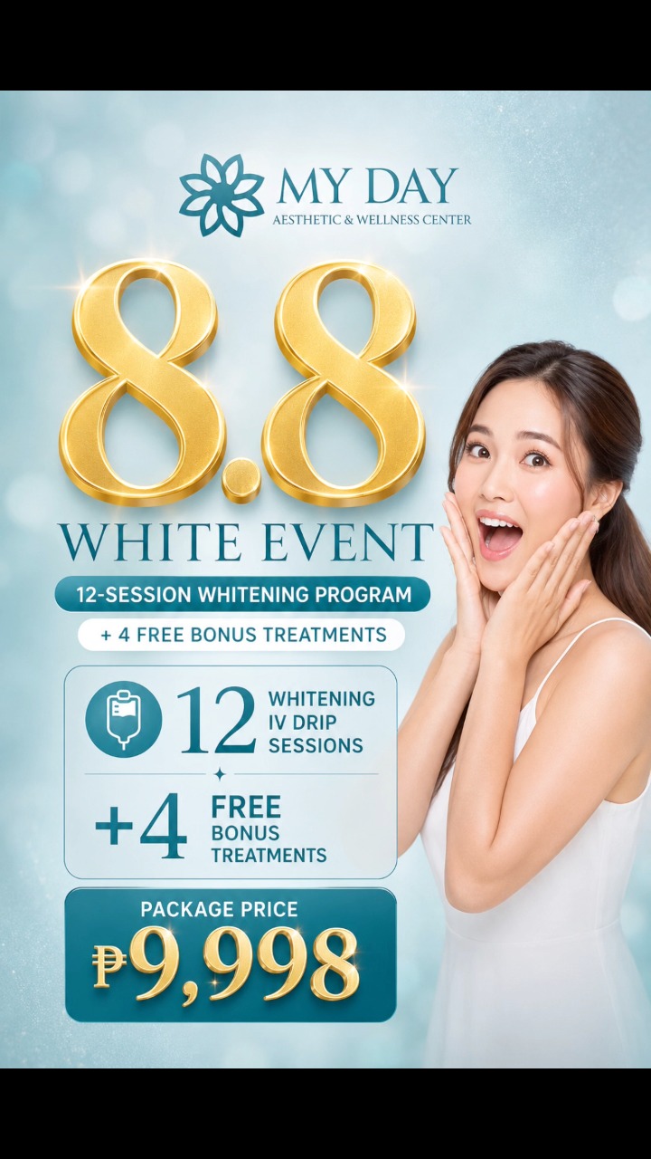 glutathione whitening drips price MY DAY 8.8 WHITE EVENT, 12-Session Program, + 4 FREE Bonus Treatments, ✔ 12 Whitening IV Drip Sessions, Receive your FREE Bonus Treatments on your: * 3rd Session – Premium Facial * 6th Size:1000 mcg/ml - 1 box (10amp. x 1ml) -Discount code N/A BPC-157 | Cellular Proliferation, ing-vit-b