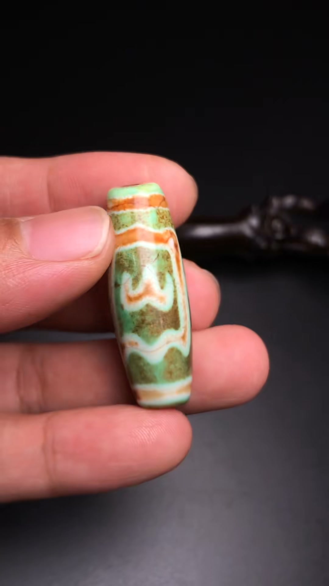 编号：XA09 🍒黑白高油朱砂贵人天珠🍒 尺寸：11.5x38mm