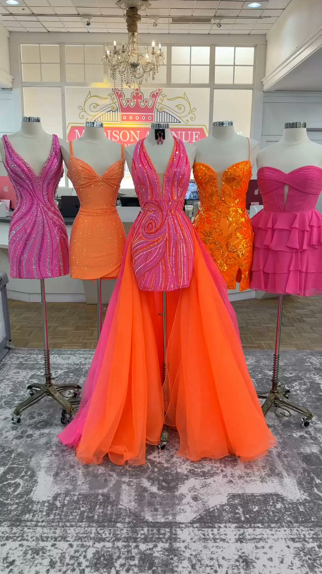 orange and pink homecoming dress hot walked so summer could run 🧡🩷, Madison Avenue Prom & Pageant | Richmond, KY, 💳 layaway available | 📦 shipping available, 📏 shop sizes 00–24 in store, up to size 40 by order light orange hoco dress