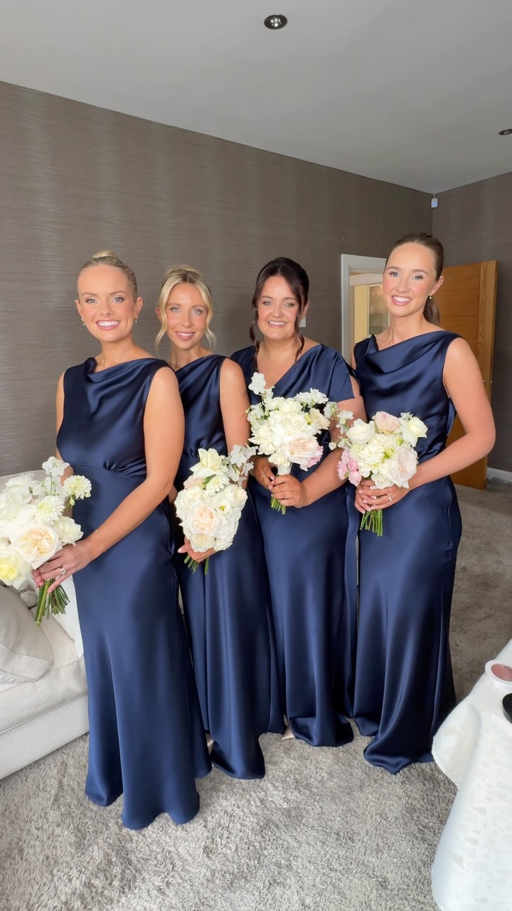 bridesmaid makeup for navy dress 💞 Susie’s Girls 💞, How gorgeous are they 🙌, #bridesmaids #bridalinspiration #weddingmakeupartist #bridalmakeup #northernireland | Maid by Sinead Bridal Uk Size:8 PFID|RMV092T_402|PFMW Blue Eyeshadow - 23