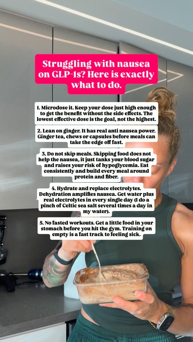 Nausea is the number one reason women quit their GLP-1. It does not have to be., Here is why it happens: GLP-1s slow gastric emptying. Food sits longer, your stomach stays fuller, and that is part of 