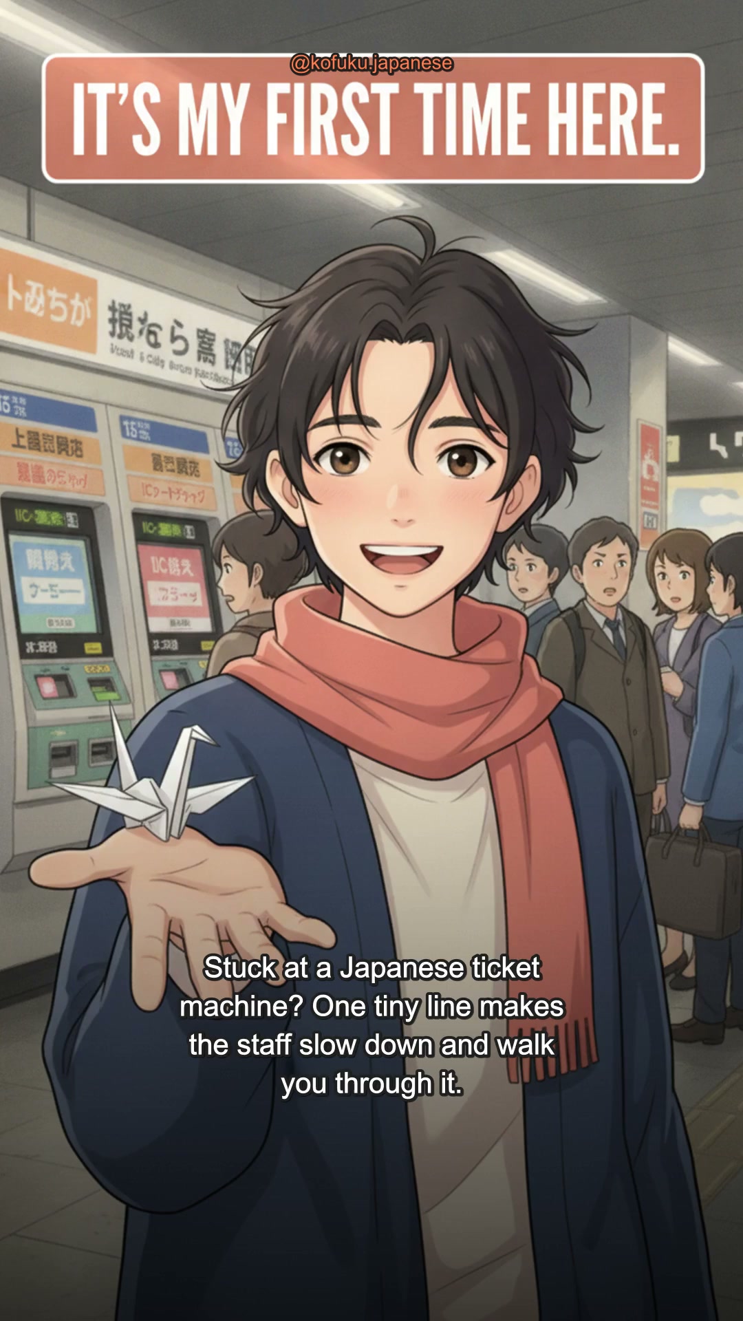 Eleven buttons in kanji, and a line forming behind you. Say it