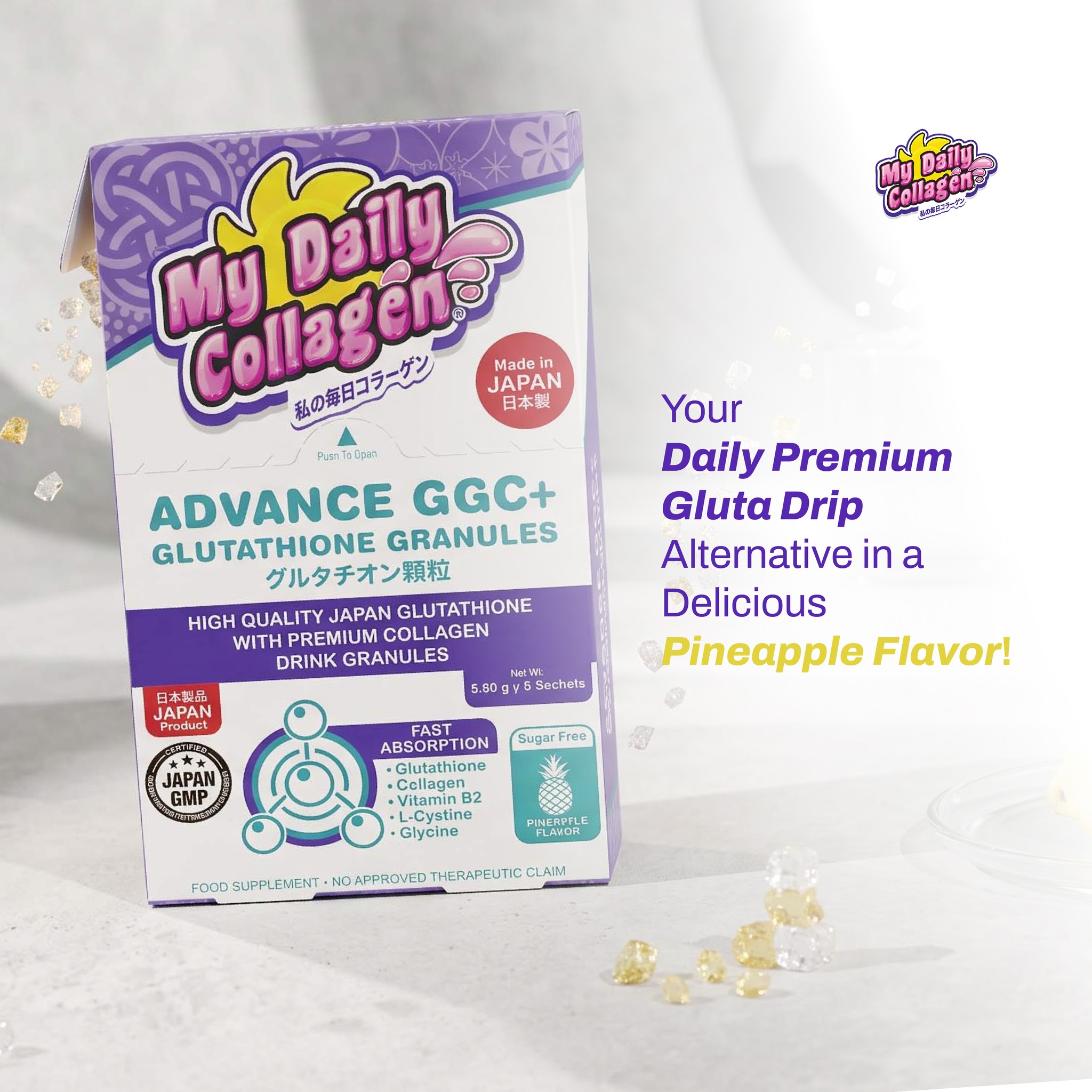Advance GGC Glutathione Granules: Daily Gluta Drip Alternative in Pineapple Flavor