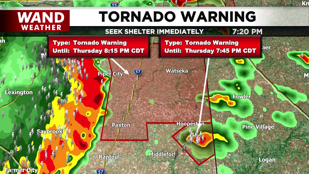 A Tornado Warning has been issued for Iroquois, Ford County until