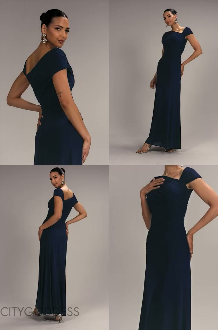 formal dress shops in derry 🔥 NEW....stun at any occasion this full length Navy dress. With elegant cap sleeves, an on off shoulder bardot option and super flattering gathered ruching at the waist. , Sizes 10 affordable bridesmaid gowns