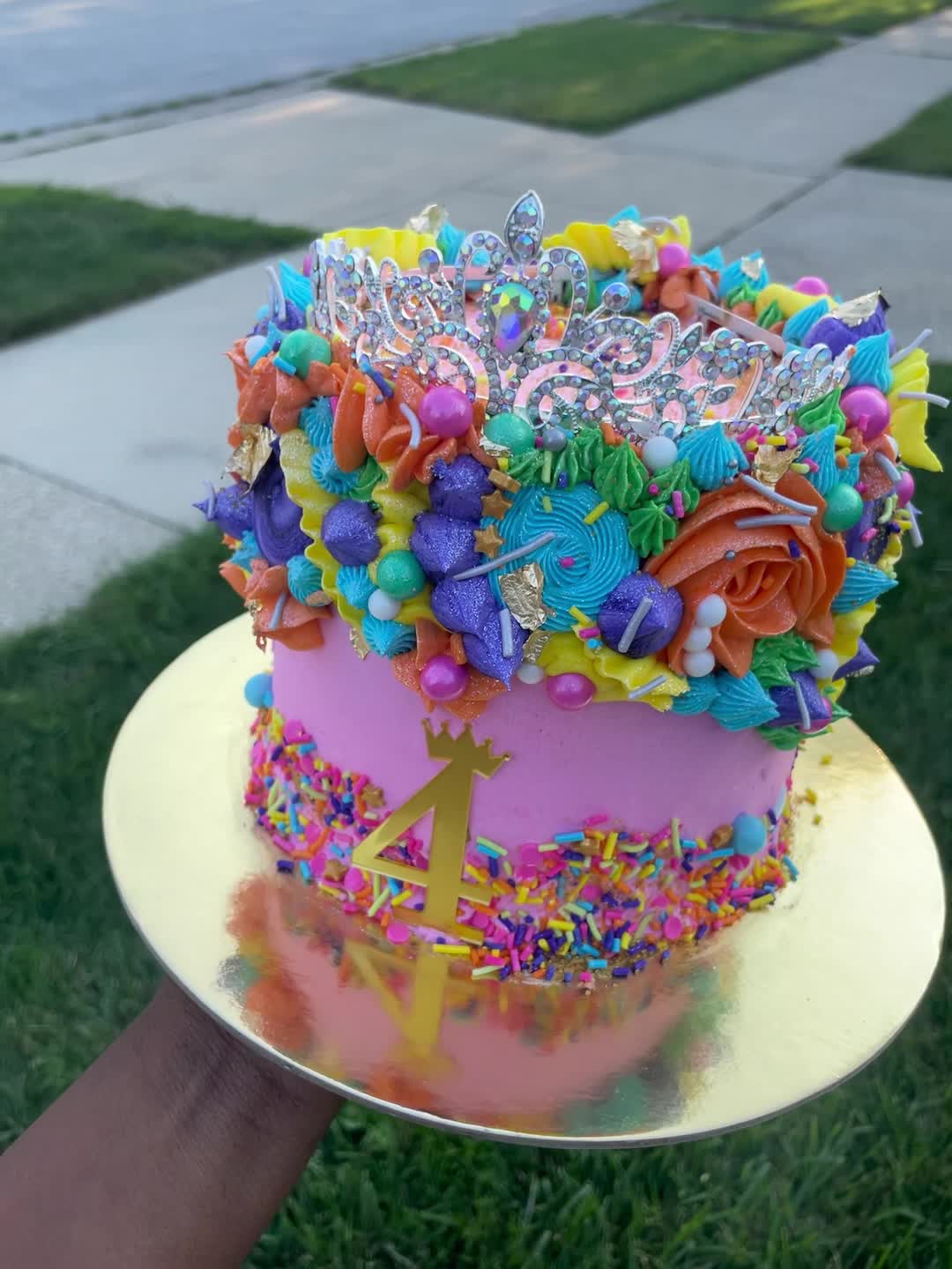 glitter dress cake Princess Rainbow 👑🌈 pink barbie cake design