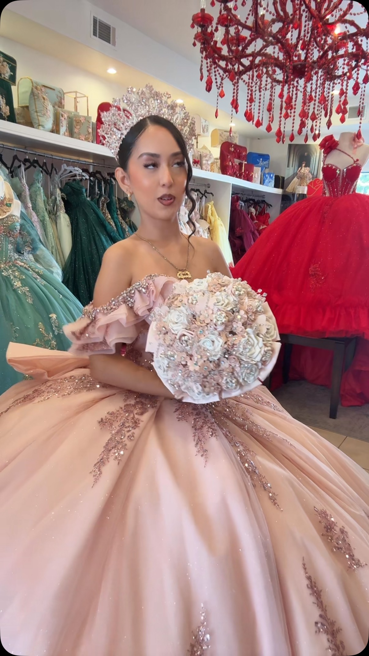 rose gold dress for 15 Blush Rosegold Quinceanera Bouquet Style Options at La Rosa de Mexico Bronze
