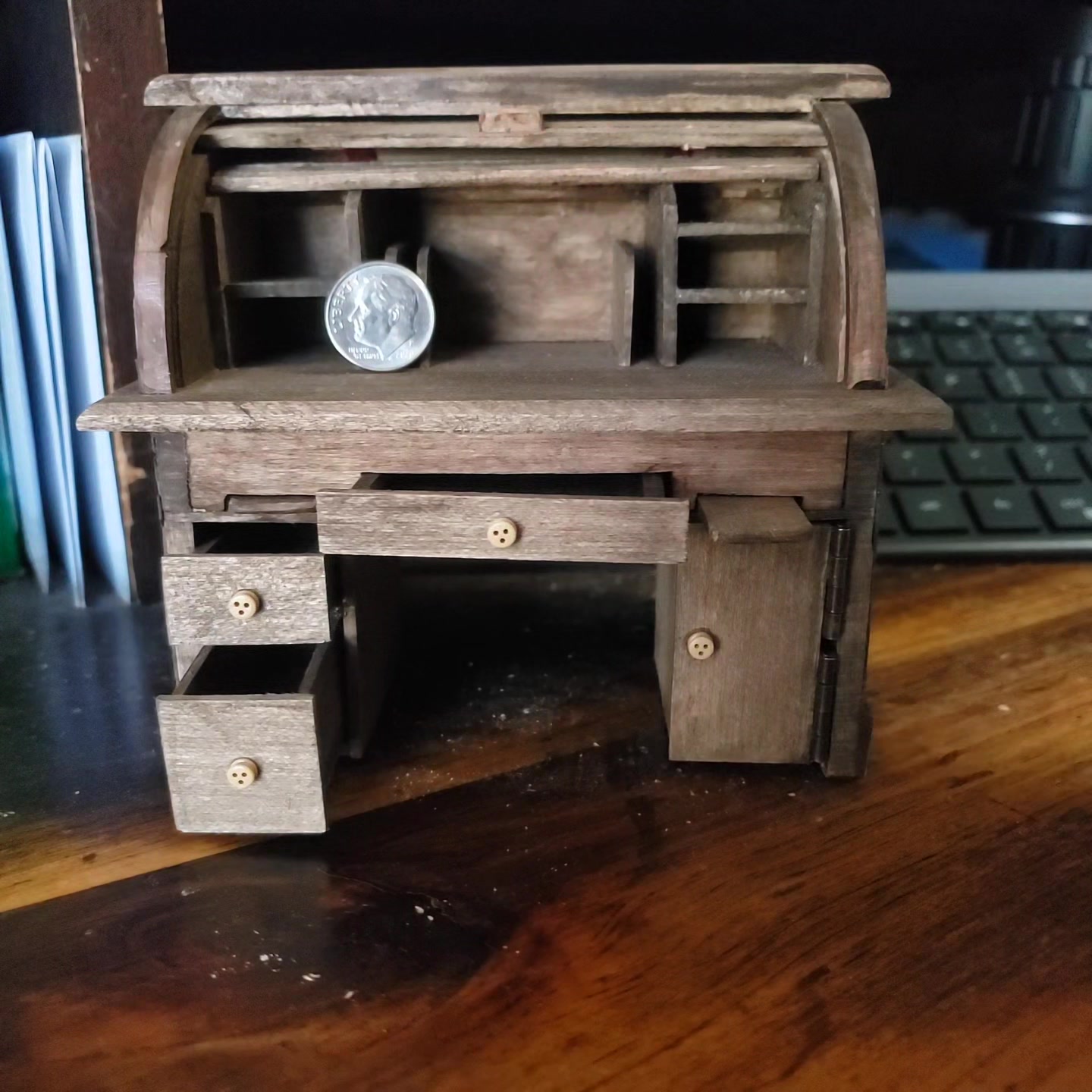 Dollhouse interior with roll top desk