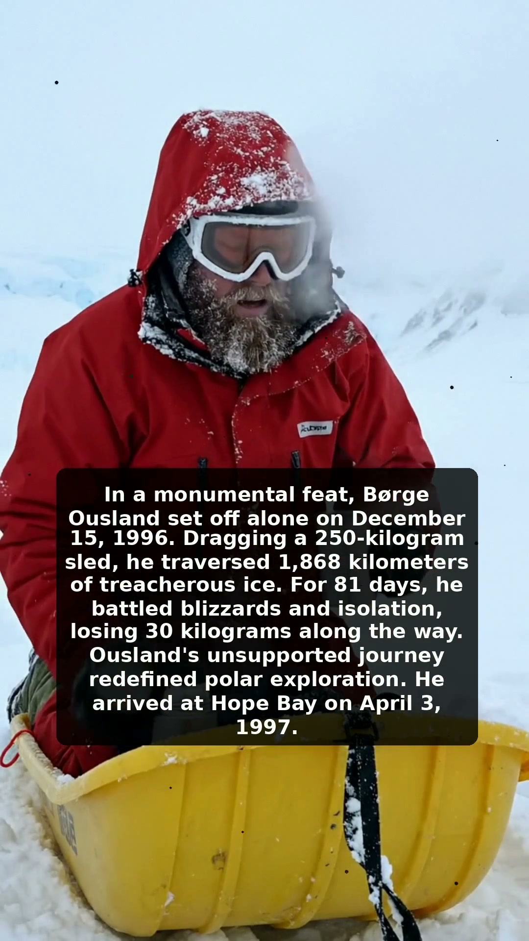 2,845 kilometres 🎿 64 days 📆 -40 degrees Celsius 🥶 In 1996