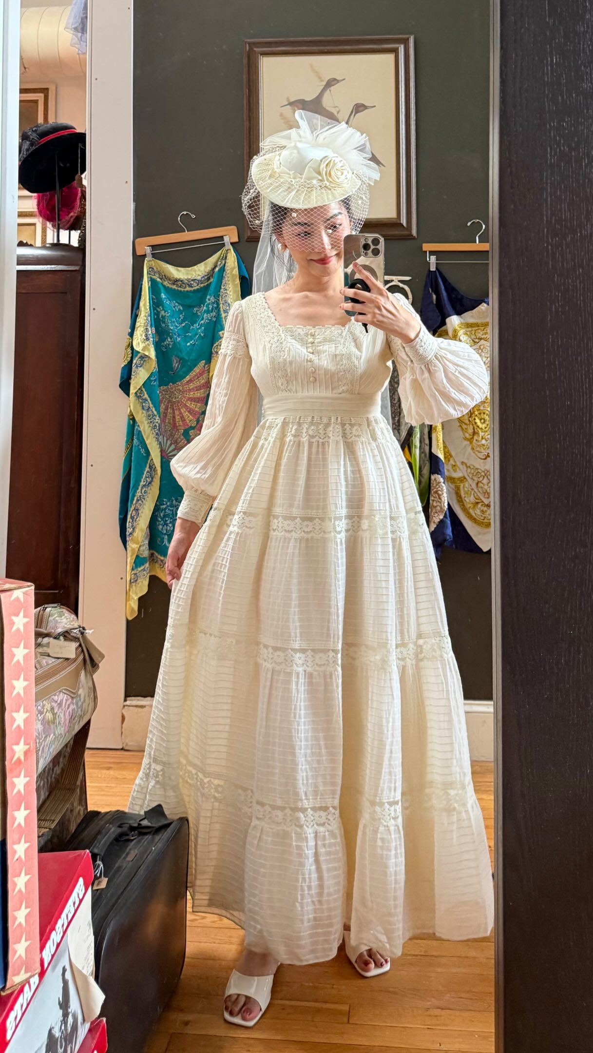 empire waist vintage wedding dress Stumbled upon the most beautiful and veil ✨, Handmade creme prairie dress — the lace details are everything 🤍 House of Kismet | Emilie愛美麗 Lace Shop Jovani Evening Gowns labor-gown regular sizes 2 to Size:2X-LARGE - 3X-LARGE