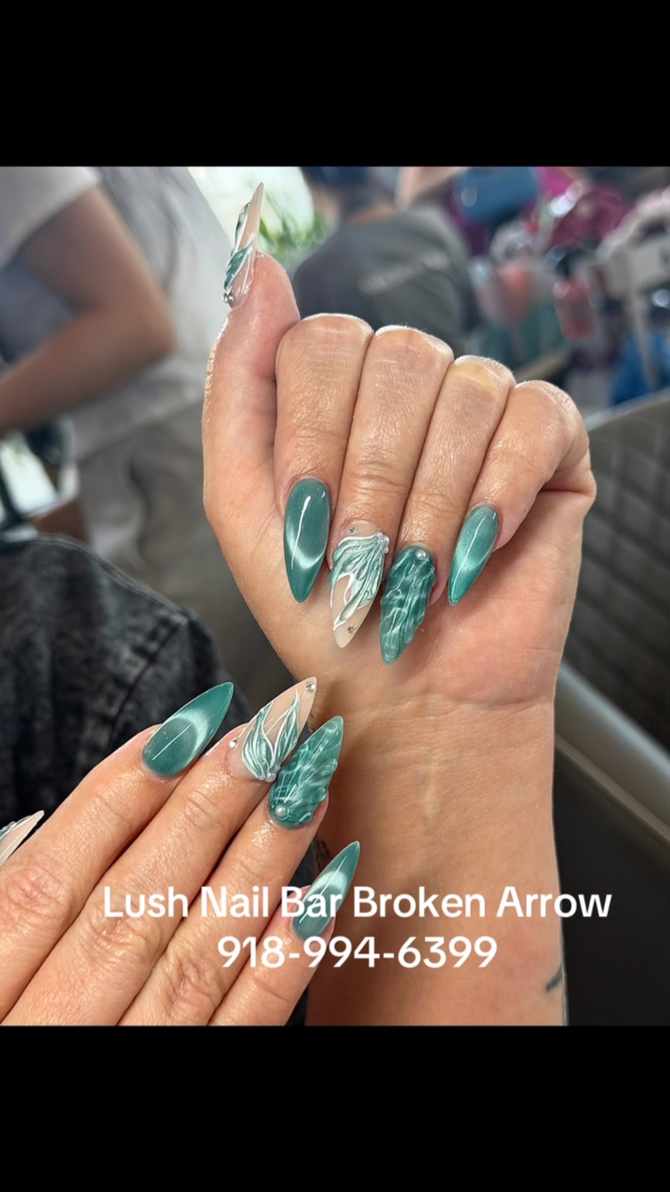 homecoming nails for green dress in Broken Arrow: Elegant to Glamorous Designs at Lush Nail Bar nails to match green dress