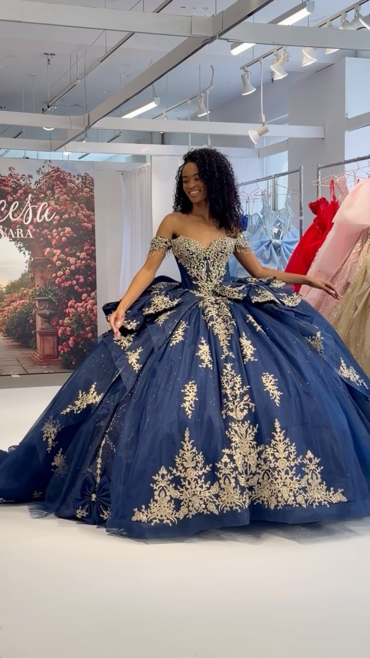 navy blue and gold sweet 16 dresses Sneak peak 2027💙, #quinceaños #ballgown #sweet16 | Joselin Boutique Events bridal+outfit