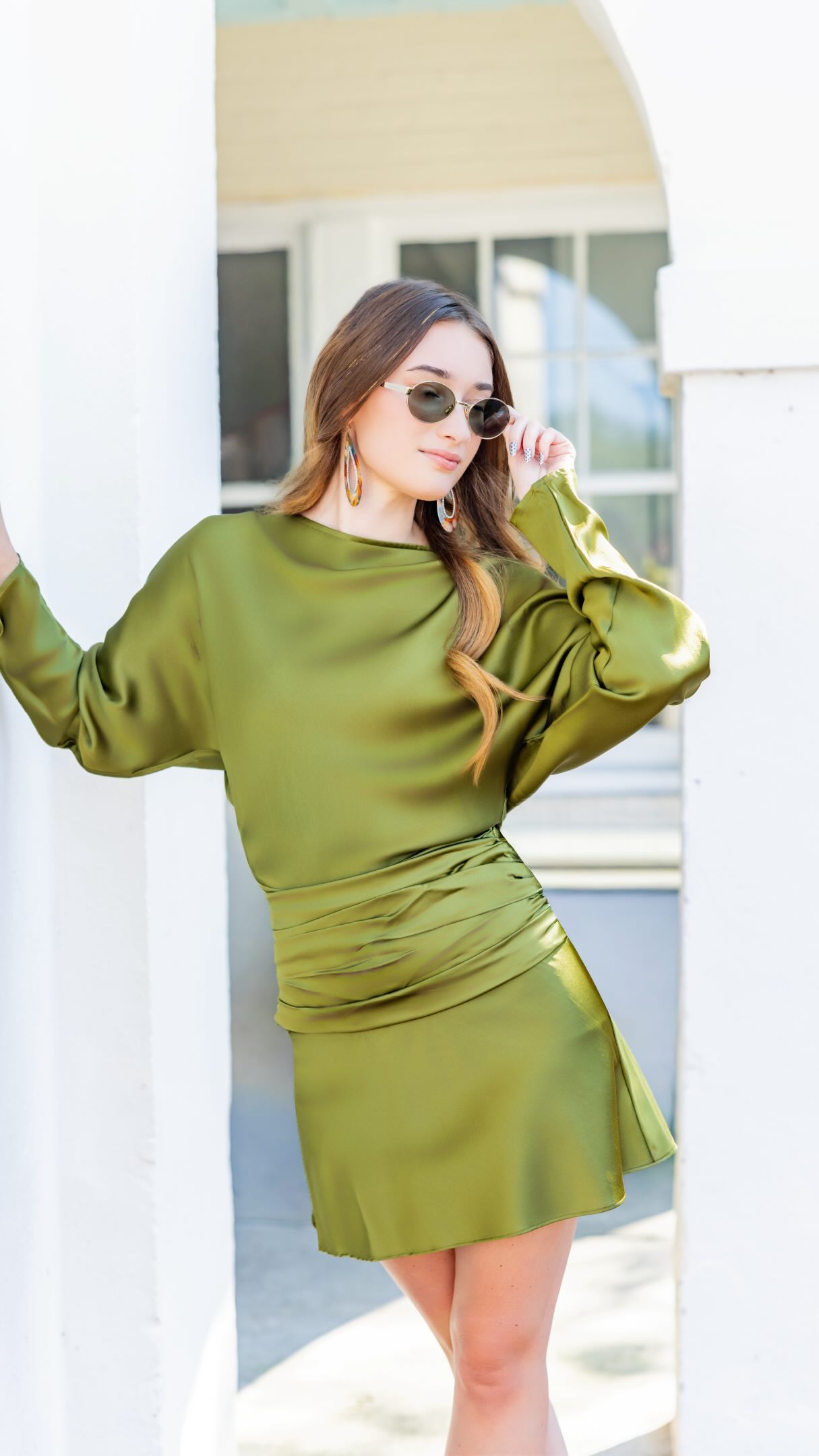 staud green dress Date Night ready with this pear 🍐 colored Freda Dress! , #monkeesofgeorgetownsc #staud #cocktaildress #datenight #fallstyle | Monkee’s of Georgetown Dresses/Shop by Style/Metallic Dresses