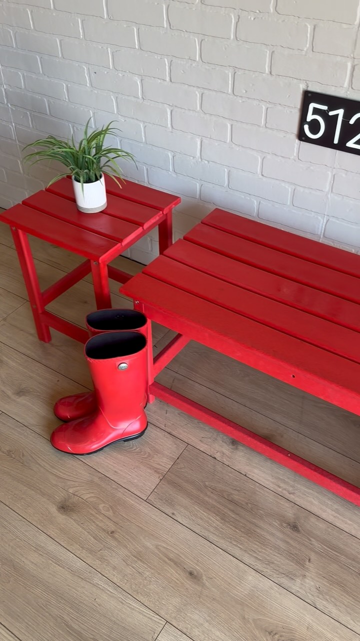 SOLD Set of 3 Red Poly-Lumber Bench & Tables Dimensions: 36” width 18 ...