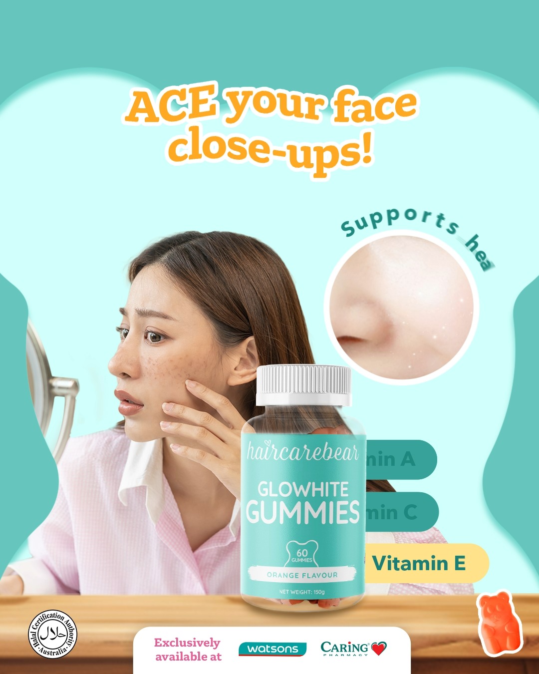🙅‍♀️ Ditch the filters and glow from within with the help of Glowhite gummies! Packed with vitamins A,C, and E that can help restore and protect your skin from radical damage or nasty breakouts for a 