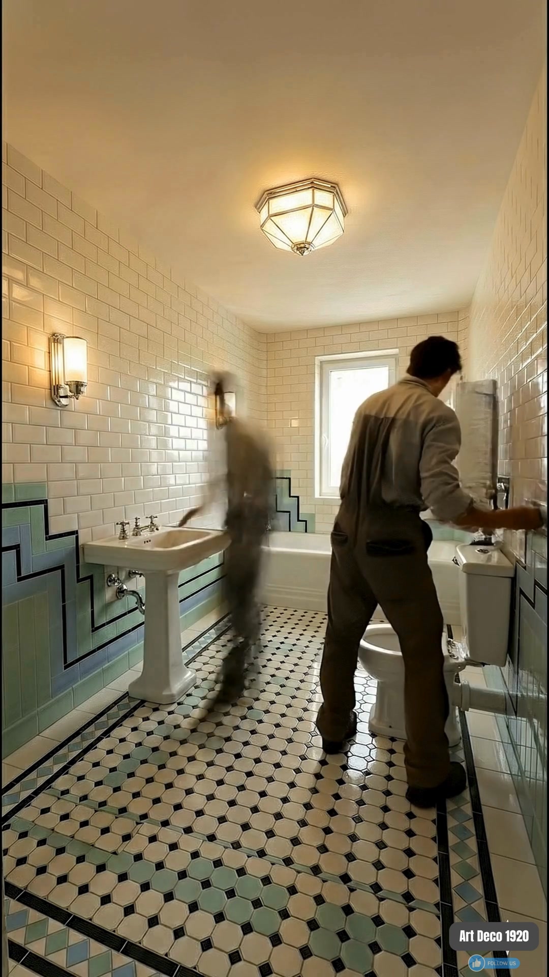 A quiet look into a classic 1920s Art Deco bathroom. Every tile