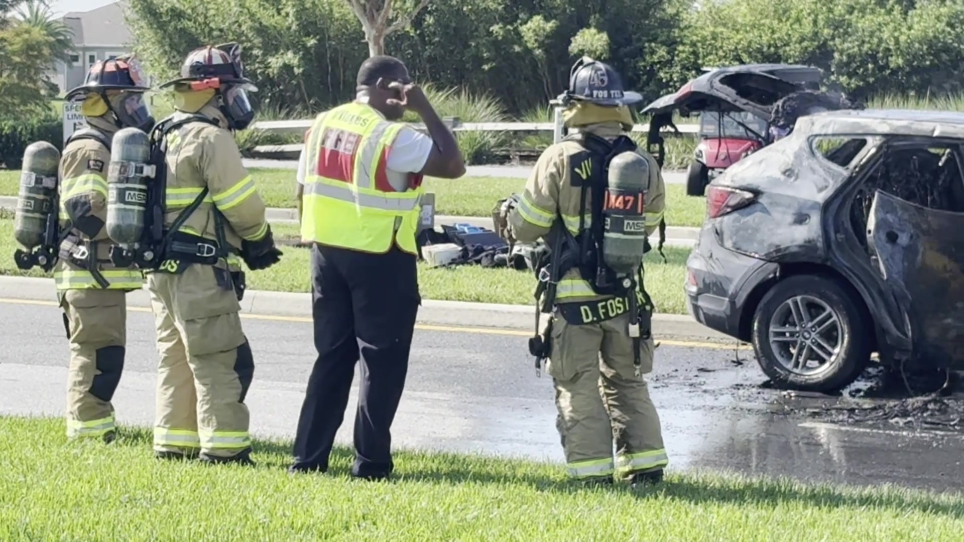 Our roving reporter Peter Bernard was on the scene at a blazing car ...