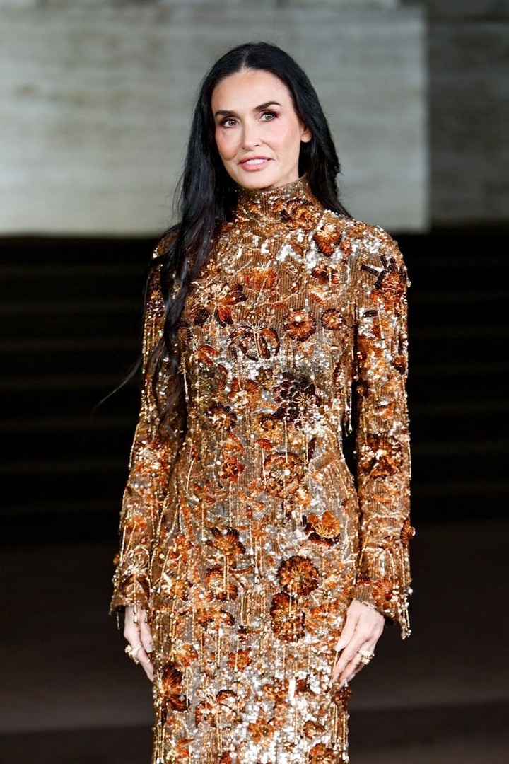 Demi Moore Is a Vision in Gucci Gold: Demi Moore at #Demna’s first presentation for #Gucci. Presented as the premiere of the Spike Jonze and Halina Reijn-directed short film The Tiger., #demimoore 