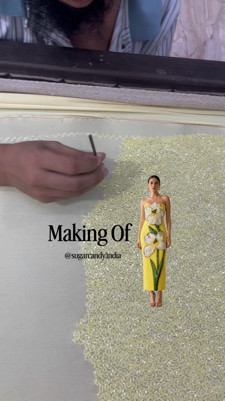 beaded dresses made in india Every bead has a story—and every masterpiece begins the hands of our skilled Indian artisans. ✨🇮🇳, Watch this handmade dress come to life, one delicate bead at a time. Backed by our large Size:L / 40-42 (Waist 80-90 cm, Hips 100-112 cm)