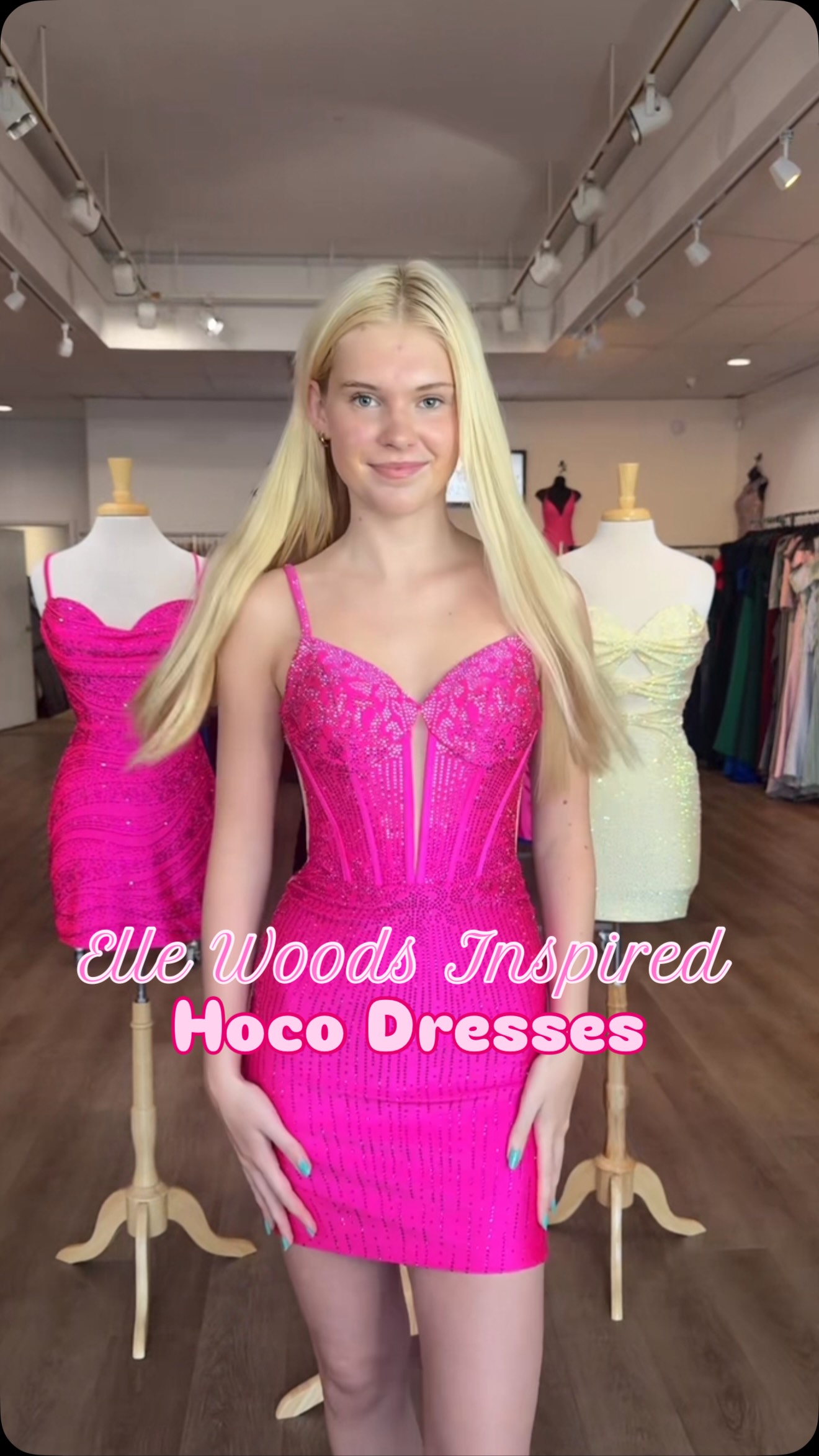 New pink arrivals Elle would approve! 💖🎀🩷✨, Try them on! What, like it’s hard? ✨💕, ⏰OPEN today: 12-5⏰, 📍9410 Transit Rd, East Amherst NY, #legallyblonde #ellewoods #HOCO #dresses #buffalo