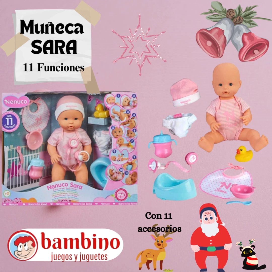 Nenuco Sara💕 ¿Ya conocés a Sara? Con 11 funciones diferentes, Nenuco Sara puede: comer, beber, hacer pipí y hasta llorar lágrimas de verdad, ¡como un bebé de verdad! 👶✨ Además, viene con