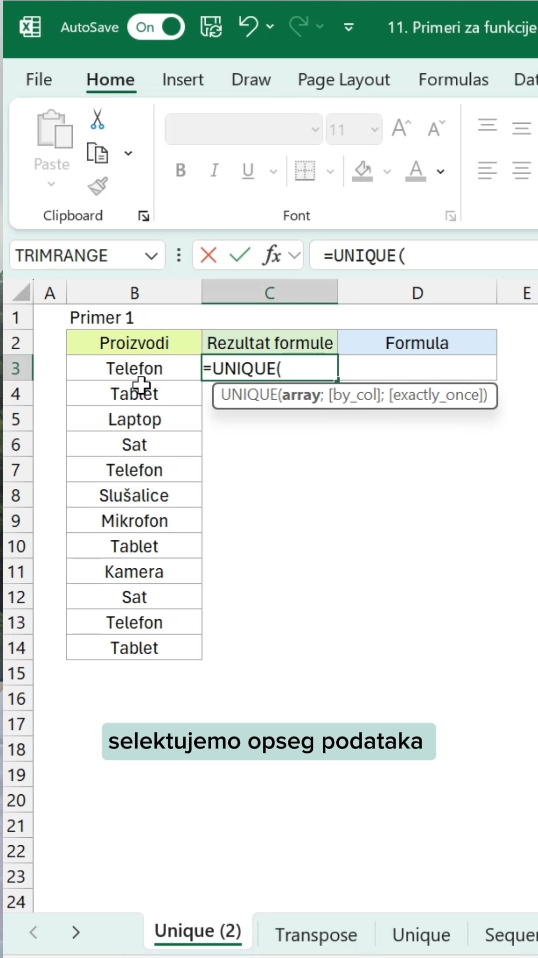 Opcija Remove Duplicates se nalazi u kartici Data, pa Data Tools ...