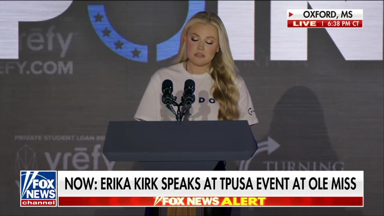 Erika Kirk is currently speaking at a Turning Point USA event being ...