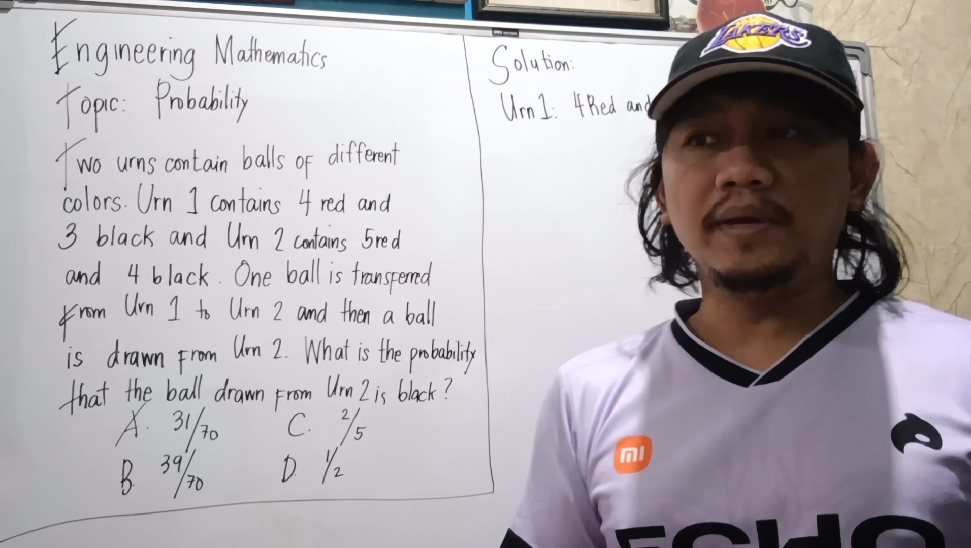 Engineering Mathematics Topic: Probability Two urns contain balls of ...
