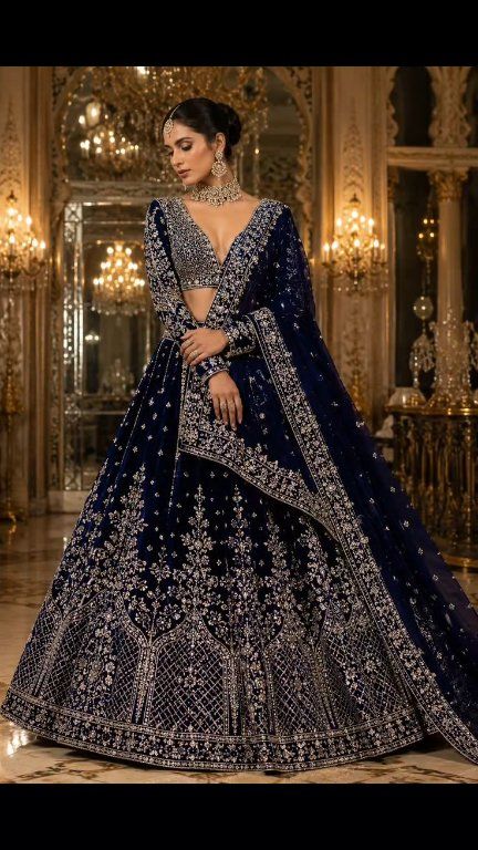 blue desi wedding dress ✨ Royal Shades of Bridal Lehenga UK Size:10