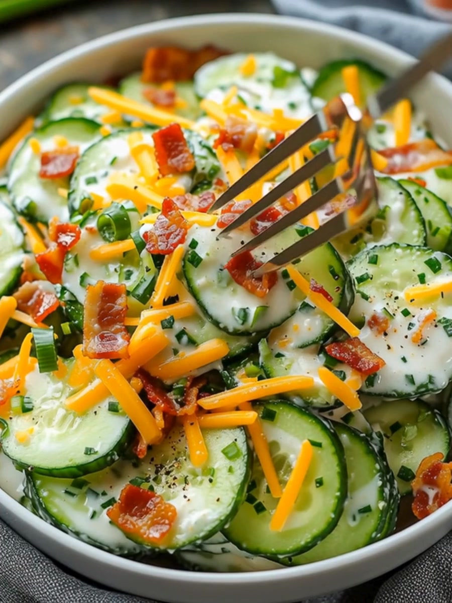 🥒🧀 Cucumber Ranch Crack Salad 🥓🌿 A cool and creamy salad bursting with ...