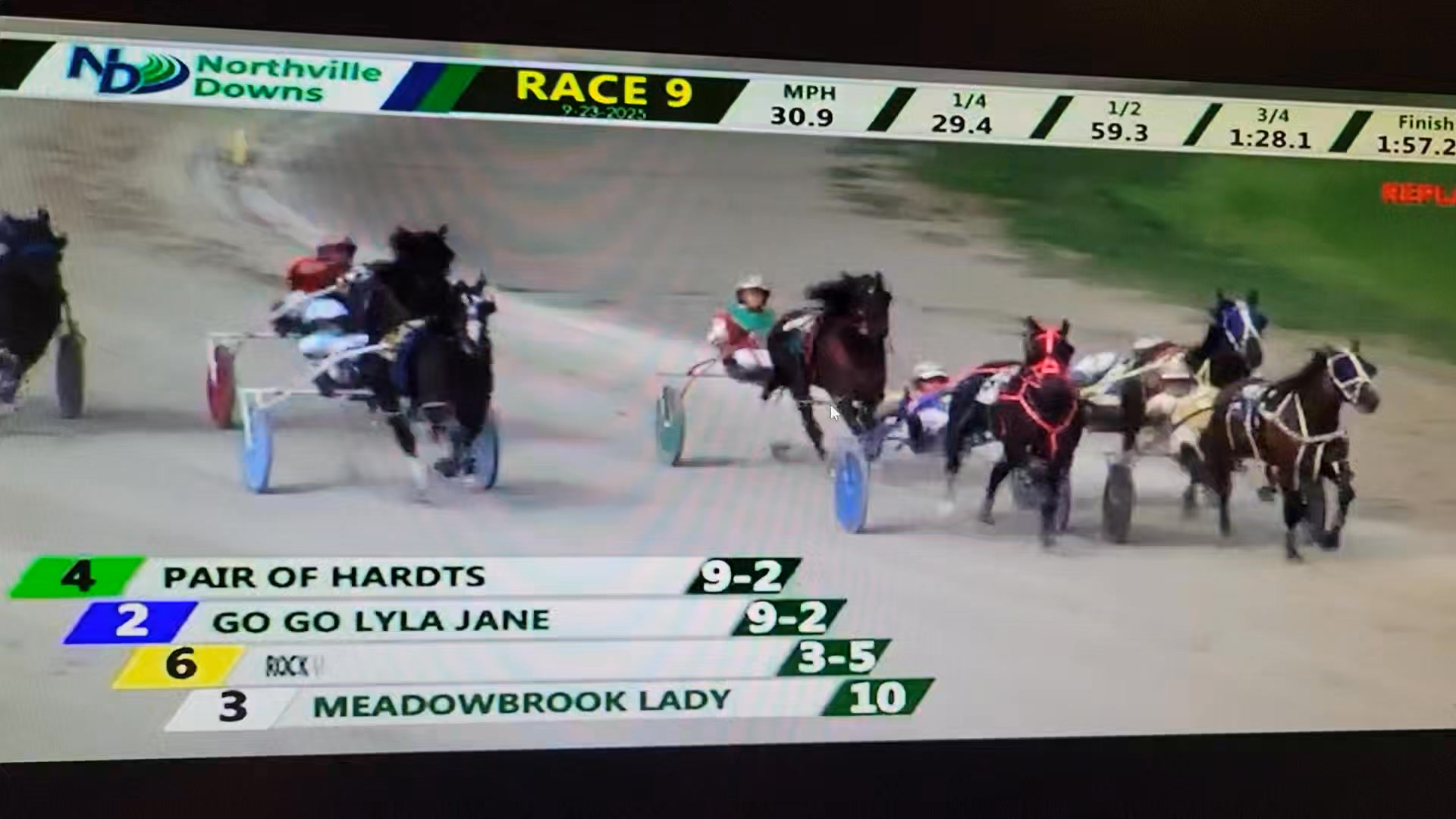 Splitting horses, finding racing room and storming down the lane. PAIR ...