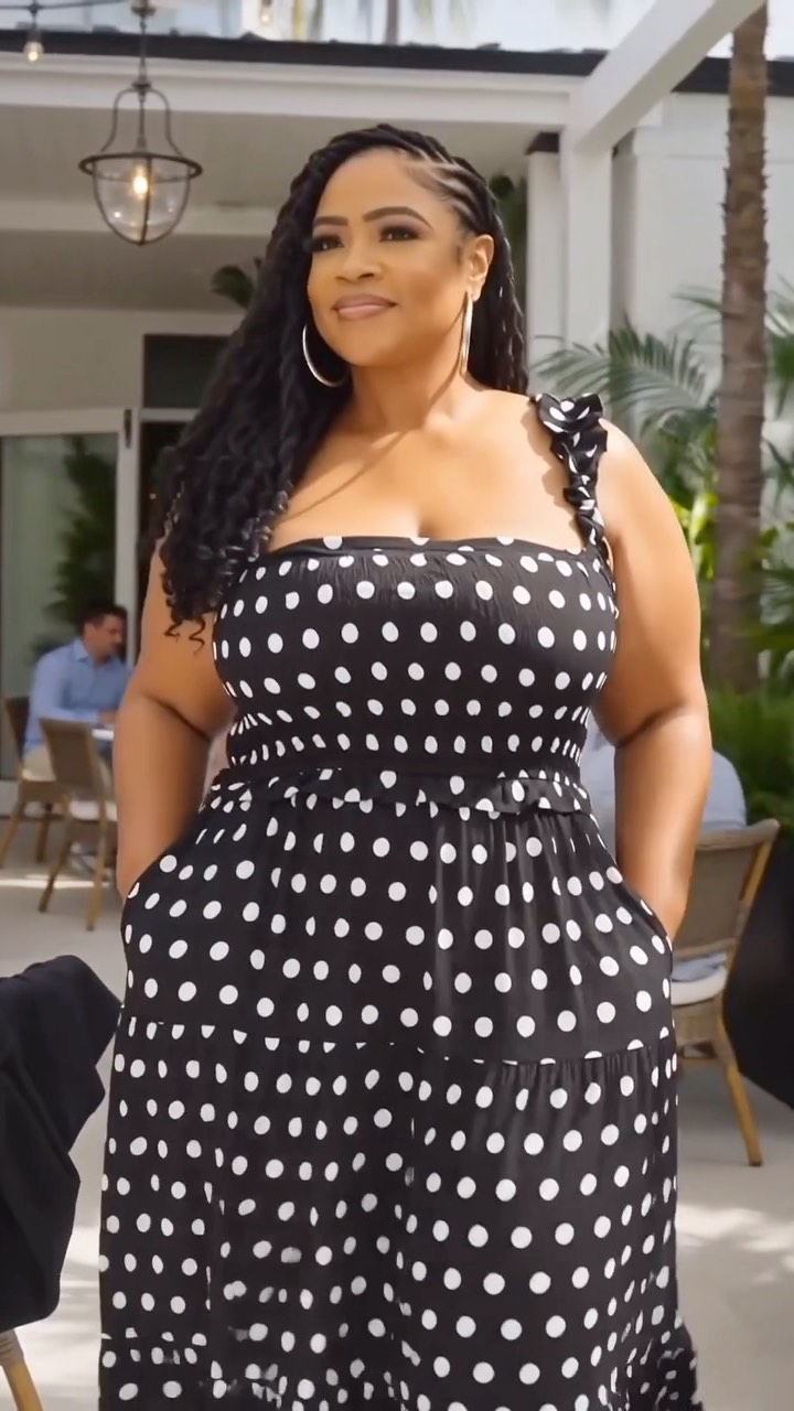 Brunch Babe!, Featured Outfit: Plus Size Sleeveless Frill Tiered Maxi Dress In Black And White Polka Dot * Shop our $25 Clearance Sale + Save 30% at checkout on regular-priced items