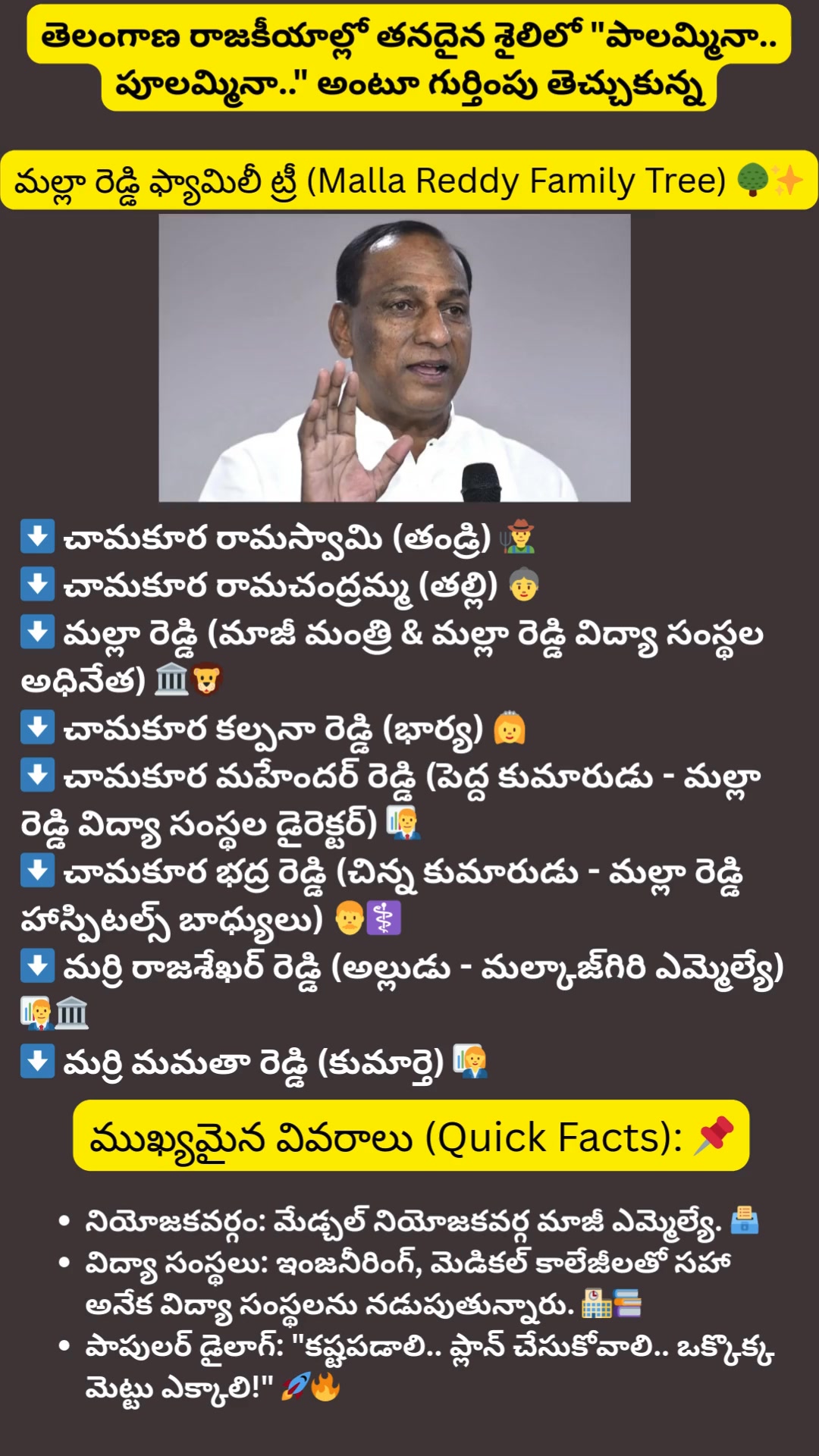 Story Time - The Man of Hardwork:Mallareddy Family Tree... | Facebook
