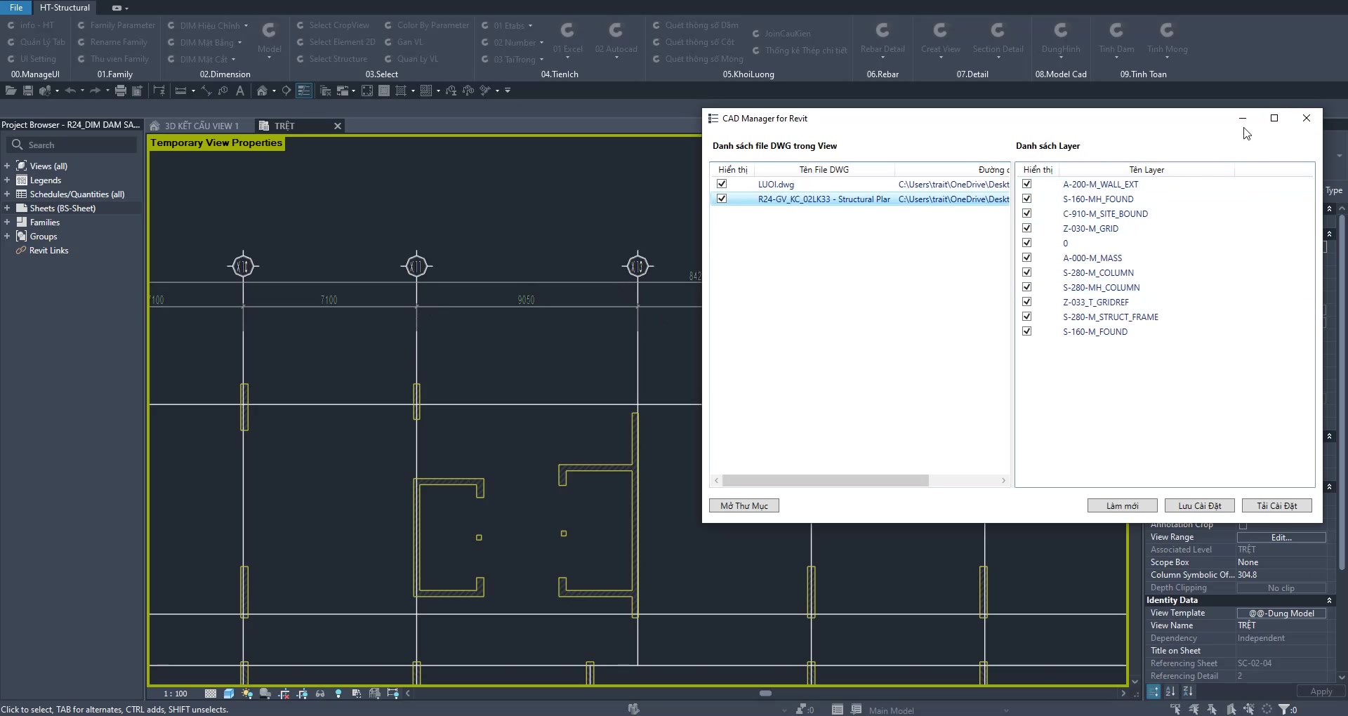 Bổ sung công cụ quản lý file Autocad đã link vào Revit + Bật tắt hiện ...