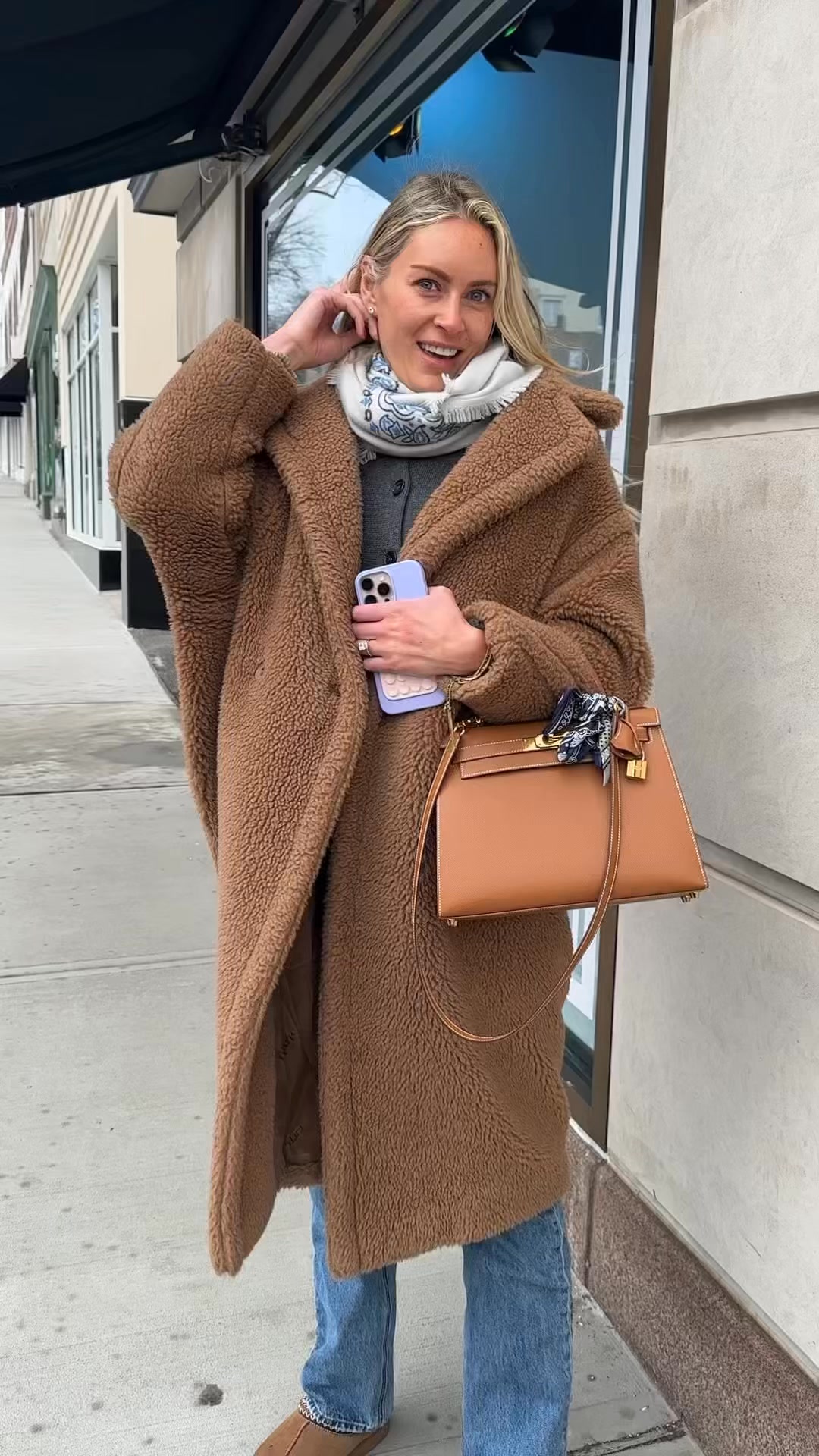 Pair the cornflower blue Max Mara Teddy Bear coat and ready-to