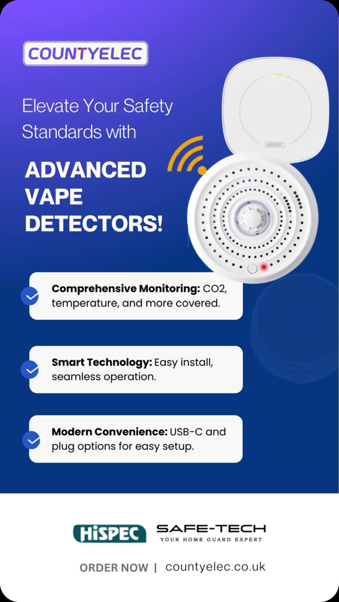 elfbar elfa kaufen Hispec SMART Vape Detector | Advanced Vaping & Smoking Activity Monitor |  Real-Time Alerts main image 0