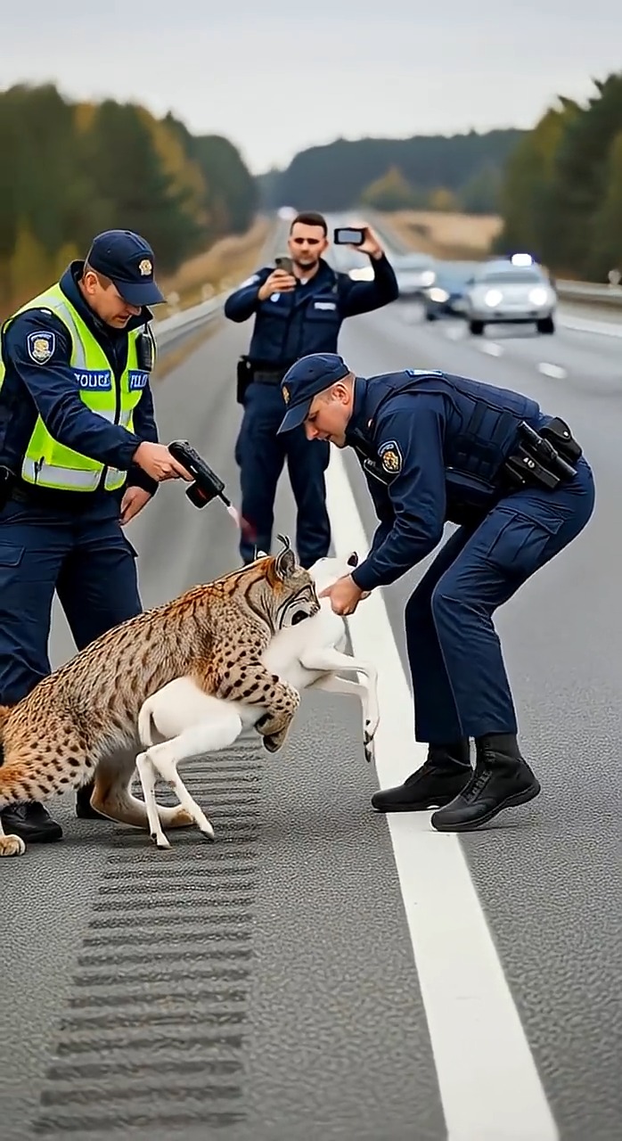 Police vs Lynx on Canadian Highway! Created by AI #lynxattack # ...