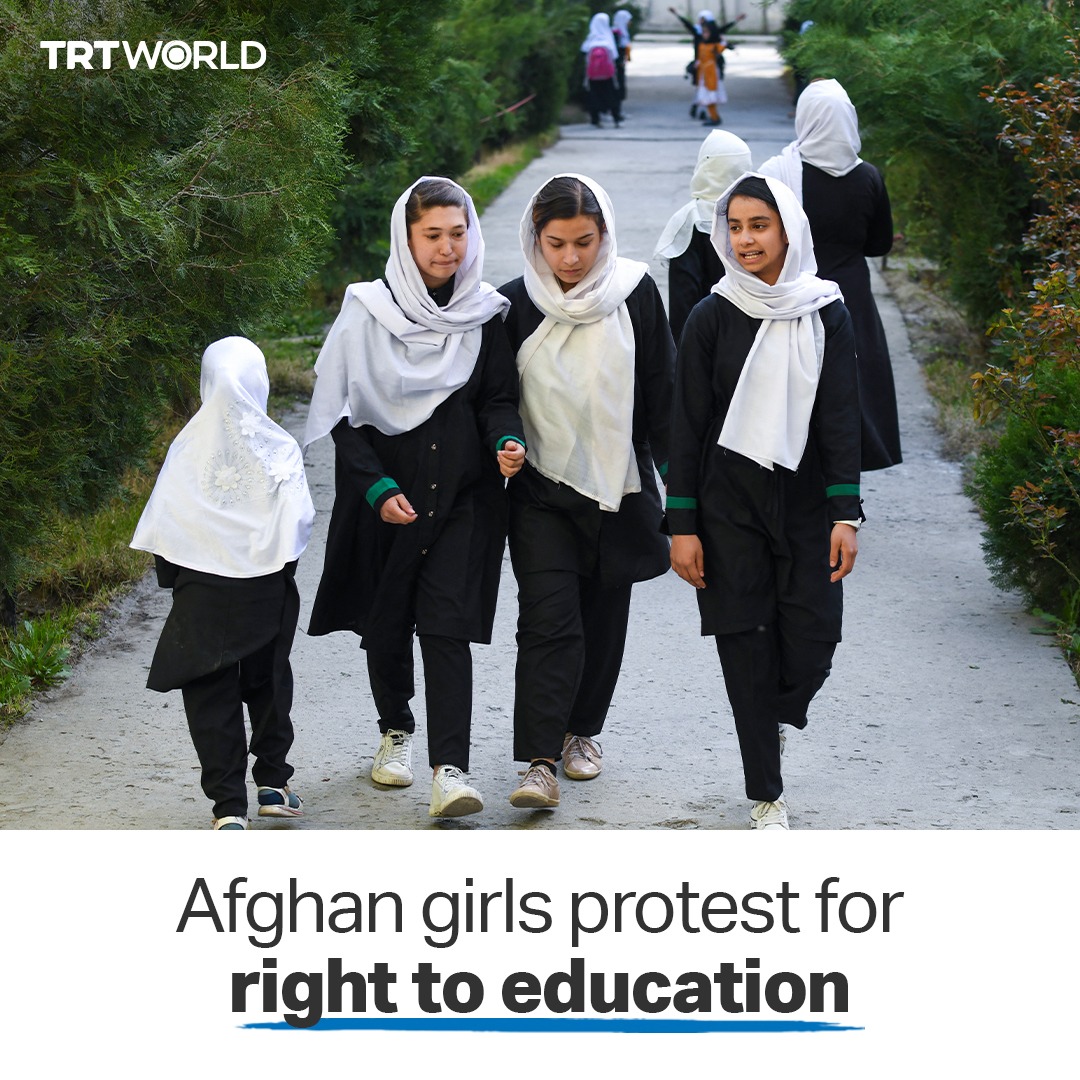 Afghan girls protest for right to education | “We want to study ...