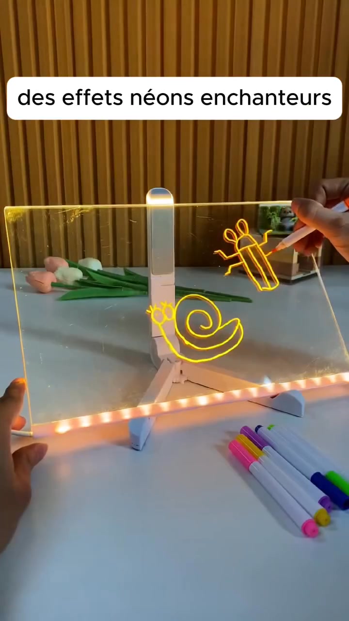 Tablette Lumineuse LED 30x20 Cm – 7 Stylos Colorés – Tableau Magique Effaçable Pour Enfants Et Ados – Cadeau Créatif