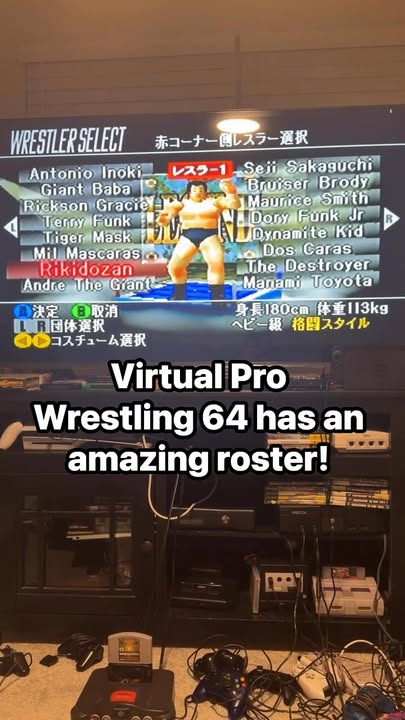 There's a total of 98 playable characters in Virtual Pro Wrestling